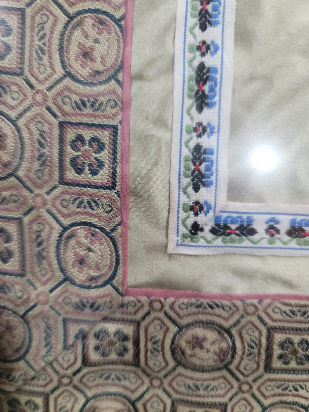 Vintage framed Asian silk embroidery panel Bird Floral Set Of 2